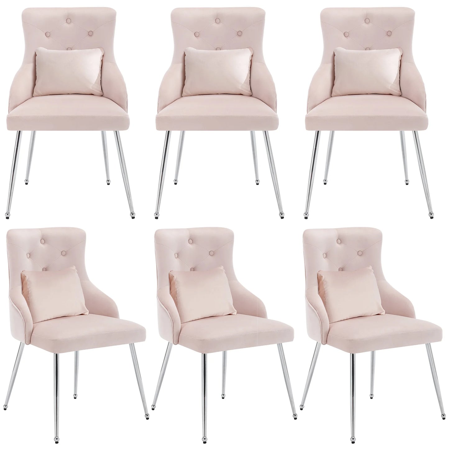 Eetkamerstoel – Zachte Stoel – Fluwelen Stoel – Velvet Stoel – Metalen Pootjes – Ergonomische Lendensteun – Verstelbare Voetjes - 6 Stuks