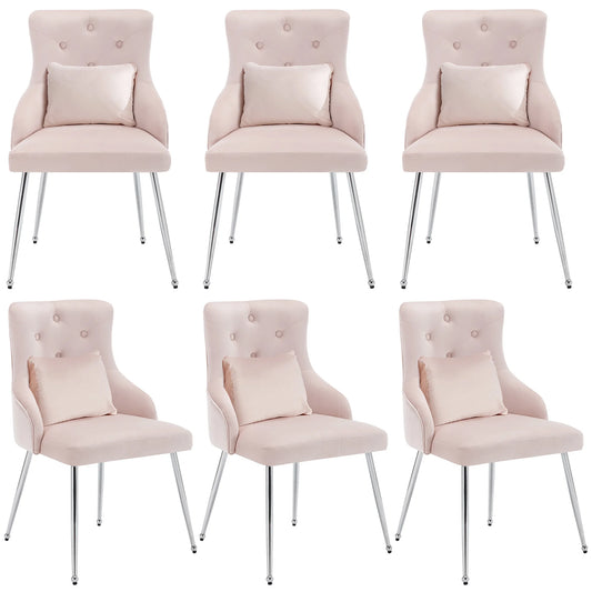 Eetkamerstoel – Zachte Stoel – Fluwelen Stoel – Velvet Stoel – Metalen Pootjes – Ergonomische Lendensteun – Verstelbare Voetjes - 6 Stuks