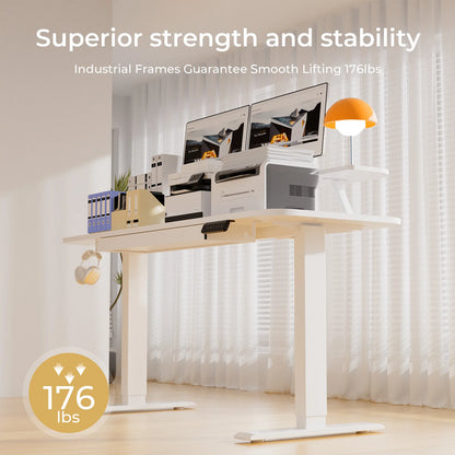Zit-Sta Bureau - Bureau - Computerbureau - Kantoor Tafel - Werktafel - Verstelbaar - Elektrisch - 120x60cm - Monitorstandaard - Geheugenfunctie - Lade en Tabletstandaard - Ergonomisch - Wit - QUORE