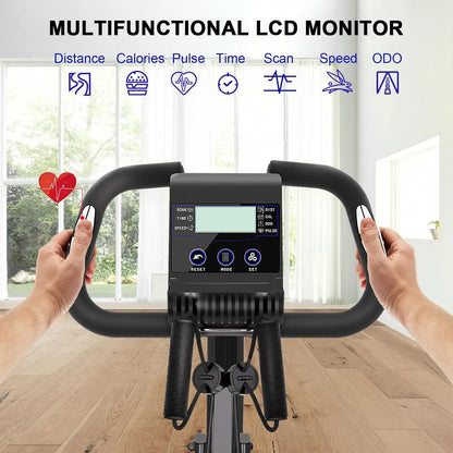 Hometrainer - Fitness Fiets - 8 Weerstandsniveaus - Systeem Magnetisch - Transportwielen - 4 in 1 - LCD Display - Comfortabele Zitting - voor Gewichtsverlies - Batterij-aangedreven - 150kg - Zwart