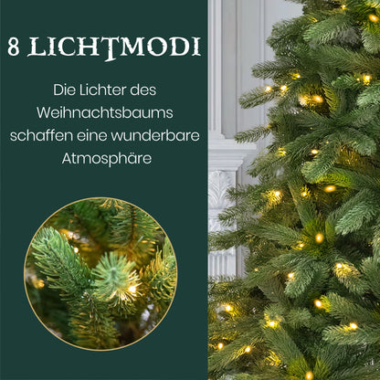 Kerstboom – Kunstkerstboom – Kunstboom – Kerstdecoratie – Feestboom – 180 cm Hoog – 250 Warm Witte LED Lampjes – Realistisch PVC + PE Met Houten Standaard - QUORE