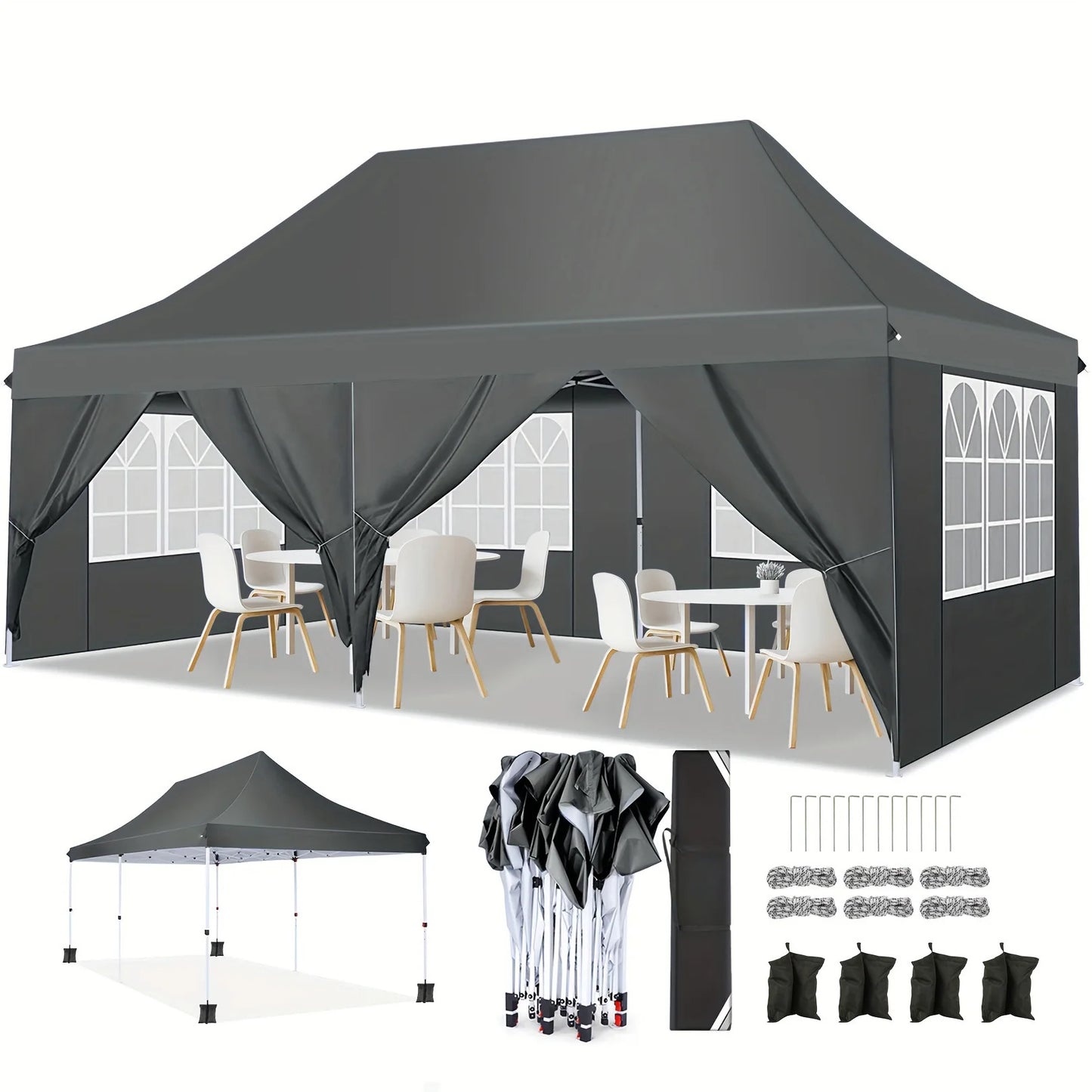 Partytent – Feesttent – Evenemententent – Tuinfeesttent – Grote Afmetingen 3x6 Meter – Waterdicht Oxford 210D - Grijs