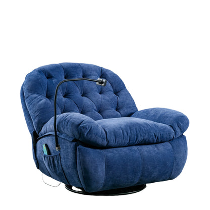 Draaifauteuil – Massagefauteuil – Relaxstoel – Comfortstoel – 360 Graden Draaibaar – Massage Op Rug En Benen – Warmtefunctie - Blauw
