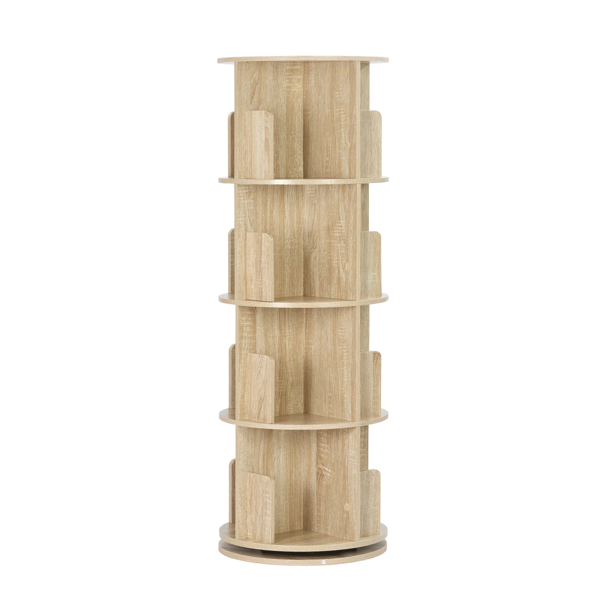 Boekenkasten - 4-Tier - Roterende Boekenplank - met 16 Compartimenten - voor Woonkamer - Kantoor - Kinderkamer - Organizer en Decoratie - 44 x 127,4 cm (φ x H) - Licht Eiken - QUORE