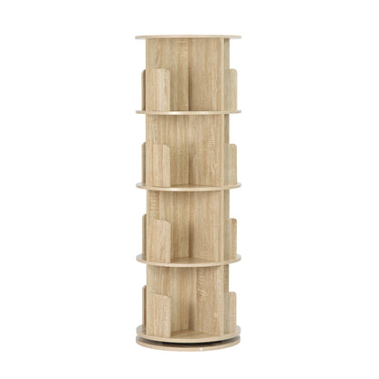 Boekenkasten - 4-Tier - Roterende Boekenplank - met 16 Compartimenten - voor Woonkamer - Kantoor - Kinderkamer - Organizer en Decoratie - 44 x 127,4 cm (φ x H) - Licht Eiken - QUORE