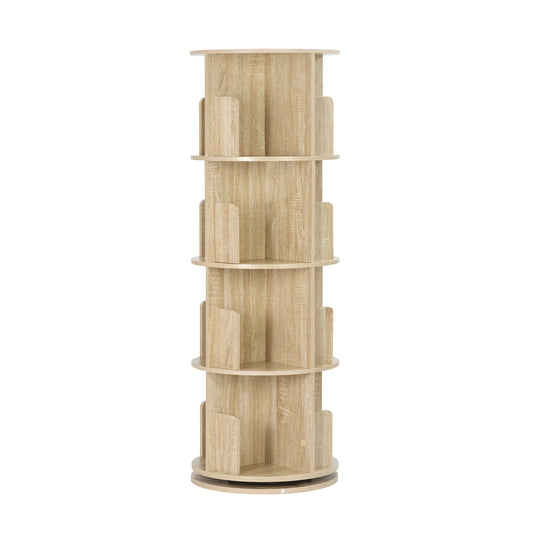 Boekenkasten - 4-Tier - Roterende Boekenplank - met 16 Compartimenten - voor Woonkamer - Kantoor - Kinderkamer - Organizer en Decoratie - 44 x 127,4 cm (φ x H) - Licht Eiken - QUORE