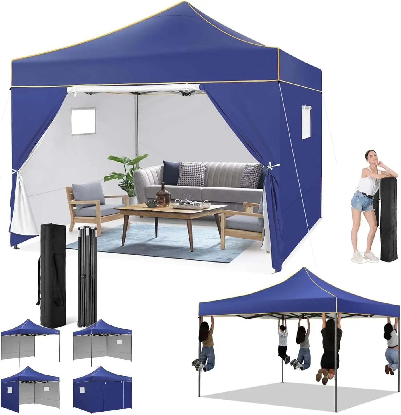 3x3m Pop-Up Partytent – Tuinentent – Evenemententent – Marktstandtent – Campingtent – Waterdicht 410D Oxford – Roestbestendig Frame - Marineblauw