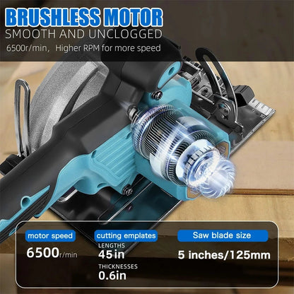Accu Cirkelzaag - Snoerloze - Cirkelzaagmachine - 125mm - 18V - Instelbare Zaaghoek - Handcirkelzaag - voor Houtbewerking - Geen Batterij Inbegrepen