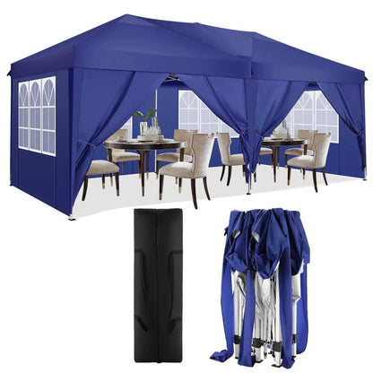 3x6 Meter Vouwtent – Partytent – Marktkraam – Overkapping – Tuintent – Roestbestendig Stalen Frame – Waterdichte 210D Oxford Stof - Marineblauw - QUORE