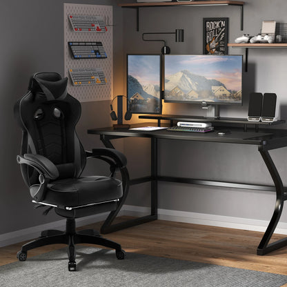Ergonomische Gaming- en Bureaustoel – Comfortabele Werkstoel – Verstelbare Rugleuning – Voetensteun – Kunstleer – Maximale Draagkracht 120 Kg – Zwenkwielen - Grijs