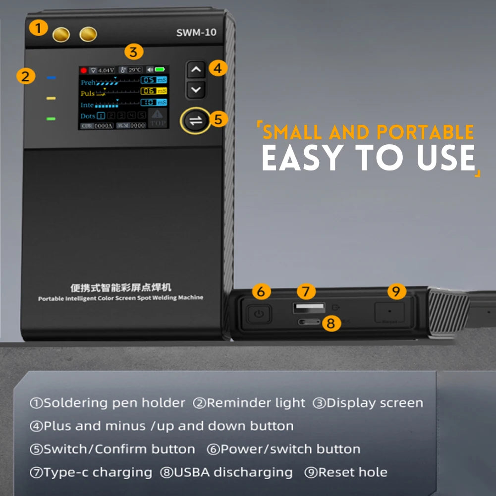 Welding Machine - Electric Welder - Spot Welder - Portable Mini Spot Welder - with 1.8” LCD - 5000mAh - Adjustable DIY Welder - Black