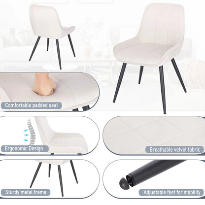 Eetkamerstoelen - Set van 4 - Ergonomische Fluwelen Keukenstoelen - Scandinavische Stijl - Crèmewit - 52 x 51 x 81,5 cm 3