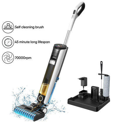 Nat En Droog Schoonmaker – Multifunctionele Mop – Dweil En Stofzuiger – Zelfreinigend – Zonder Kabels – 2600mAh Accu – 25 Cm Rollerborstel
