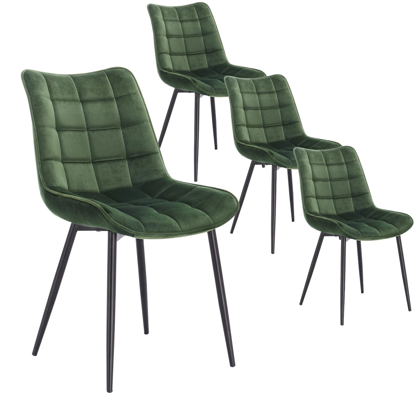 Eetkamerstoelen – Stoelen – Lederlook Stoelen – Metalen Poot – Ergonomisch Design – Antislip Voetdoppen - Fluweel Donkergroen - QUORE