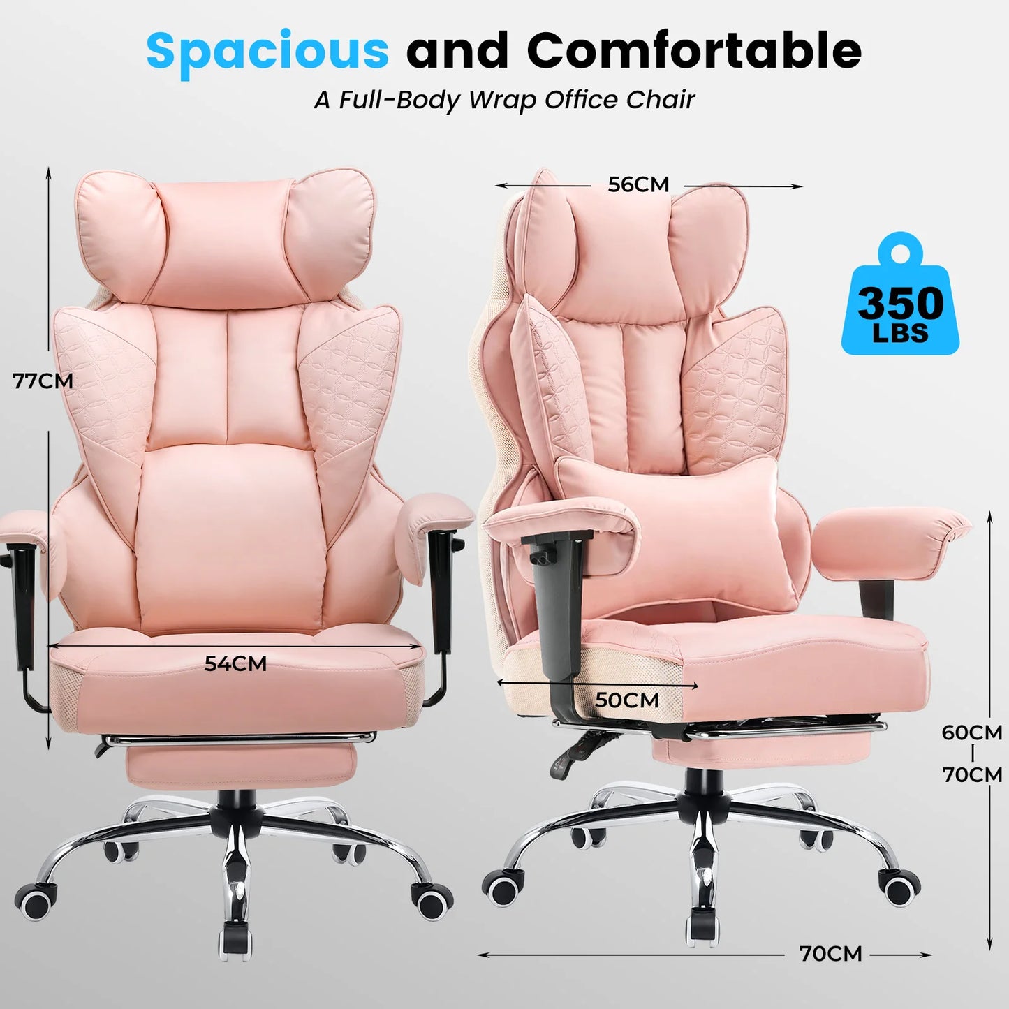 Gaming Stoel - Bureaustoel - Gamestoel - Ergonomische Bureaustoelen - Verstelbare Armleuningen & Pocket Spring Lendensteun – Wit - QUORE