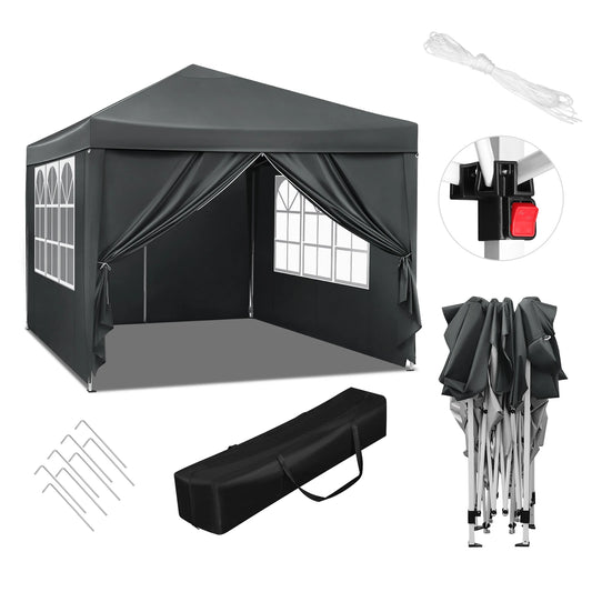 3x3m Opvouwbare Partytent - Easy Up Partytent - Partytent Opvouwbaar - Tuinpaviljoen - Waterdicht - UV - Bescherming - Verstelbare Hoogte - Draagtas - Zonnescherm - Antraciet - QUORE