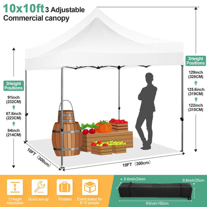 Tuinentent – Partytent – Pop-Up Luifeltent – Overkapping – Tent – Waterdicht Oxford Stof – Roestvrij Stalen Frame - 3x3m - Wit - QUORE