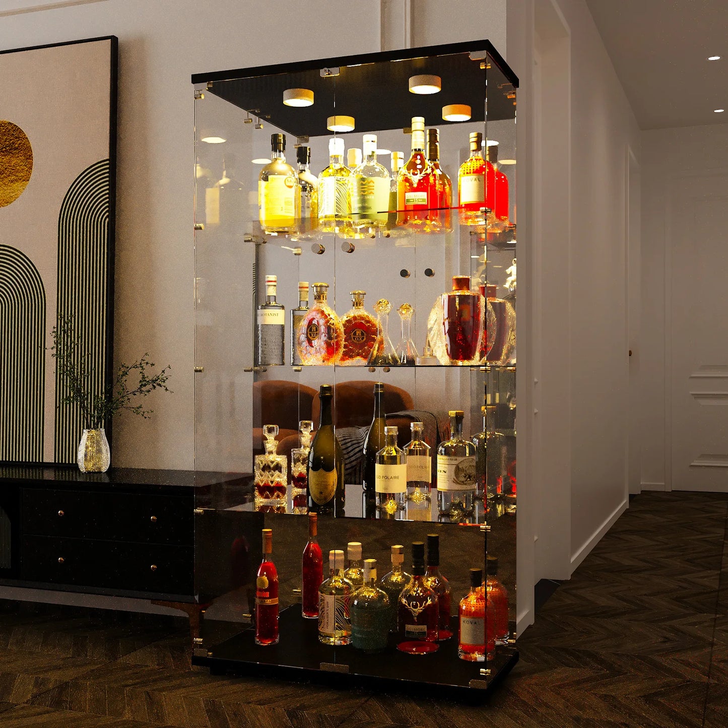 Vitrinekast – Glazen Kast – Vitrine – Opbergkast – Boekenkast – Wit – 4 Glazen Planken – 8 Opbergvakken
