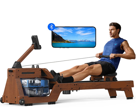 Water Roeimachine - Roeimachine - Magnetische Roeitrainer - Roeiapparaat - van Massief Hout - Bluetooth Connectie - Ergonomische Zitting - 22L Watertank - Max 150kg – Voor Thuisgebruik