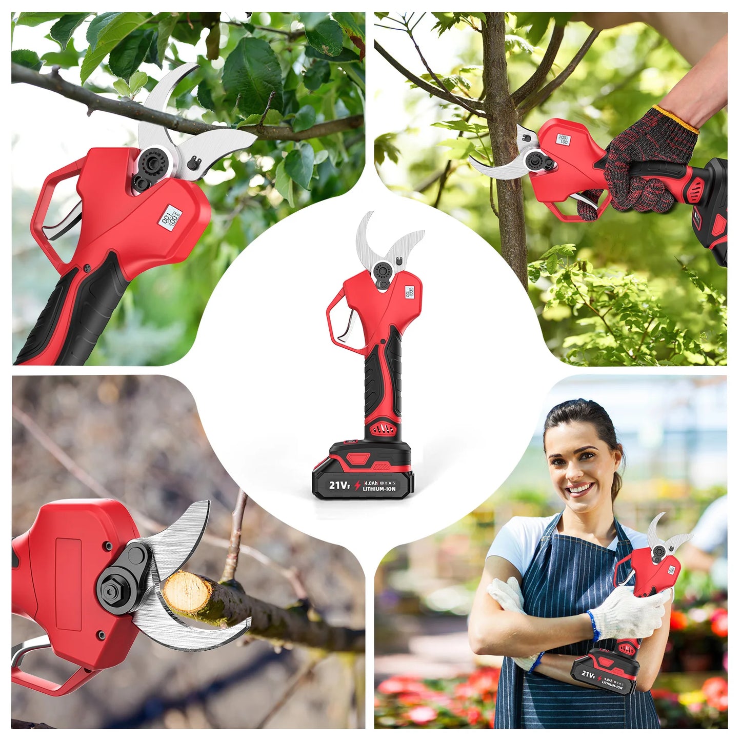 Elektrische Snoeischaar - Takkenschaar - Snoeizaag - Takkenzaag - Heggenschaar - Draadloze Takkenknipper - Brushless Motor - 21V – 50mm Snoeicapaciteit - 900W -  Voor Boom - en Tuinonderhoud - 2 Accu