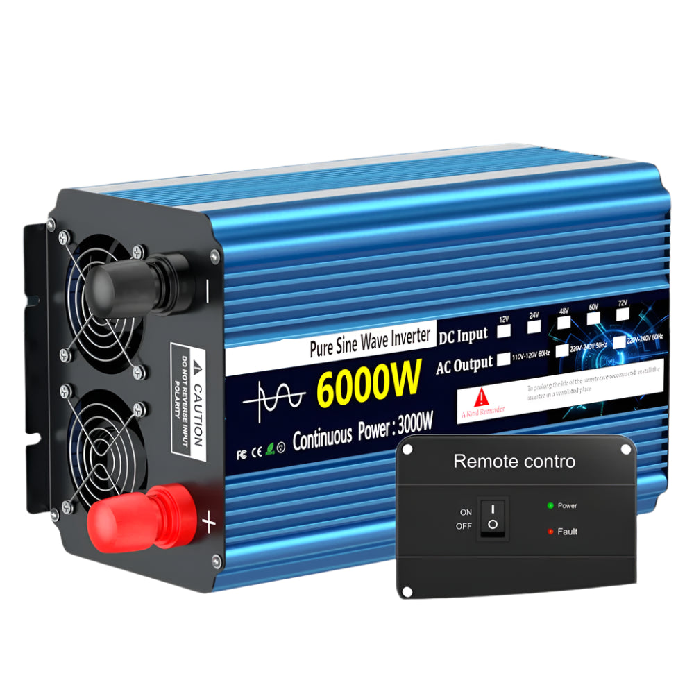 Omvormer – Power Inverter – Spanningsomzetter – Stroomomzetter – 6000W Continu Vermogen – Pure Sinusgolf Uitgang - 24V