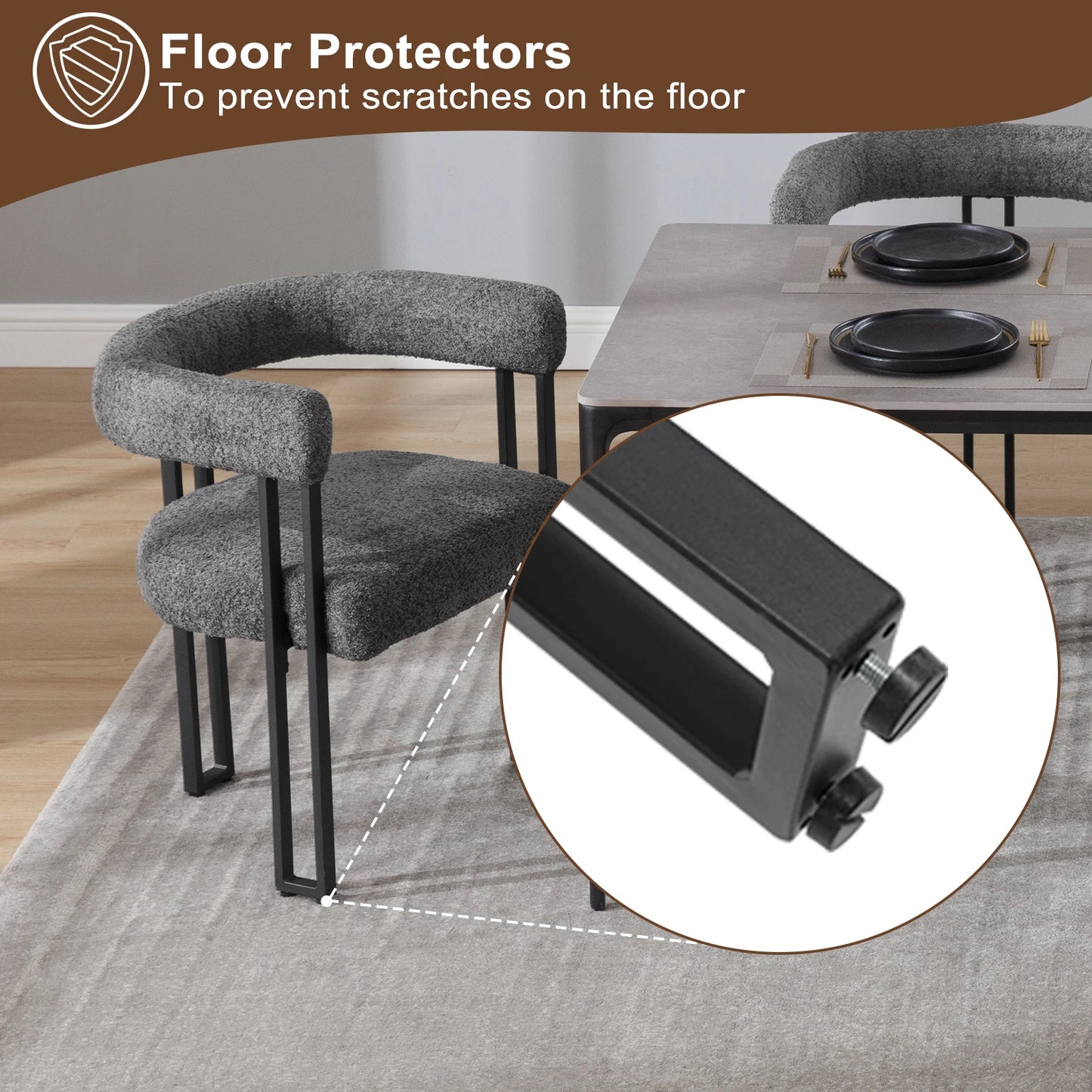 Eetkamerstoelen - Eetstoelen - Keukenstoelen - 2 Stuks - Moderne Stijl - Ergonomische - met Rugleuning - Armleuning - Voor Keuken - Eetgedeelte - Chenille-stof Zitje - Metalen Voeten - 61.5 x 72 x 51.5 cm - Donkergrijs
