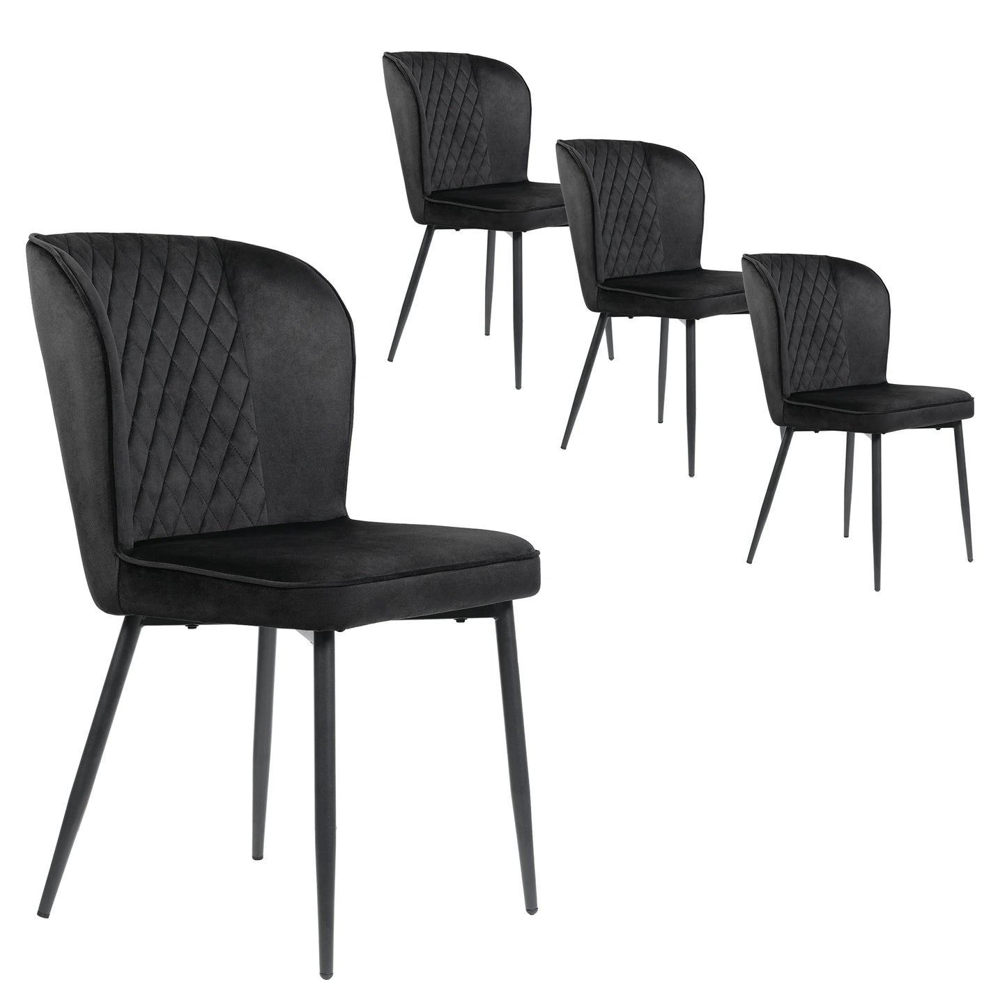 Eetkamerstoel – Set van 4 - Stoel Voor Eetkamer – Bureaustoel – Extra Zitplaats – Metalen Frame – Fluwelen Bekleding – Hoge Dichtheid Schuim - Zwart