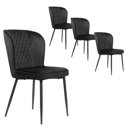 Eetkamerstoel – Set van 4 - Stoel Voor Eetkamer – Bureaustoel – Extra Zitplaats – Metalen Frame – Fluwelen Bekleding – Hoge Dichtheid Schuim - Zwart