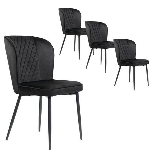 Eetkamerstoel – Set van 4 - Stoel Voor Eetkamer – Bureaustoel – Extra Zitplaats – Metalen Frame – Fluwelen Bekleding – Hoge Dichtheid Schuim - Zwart