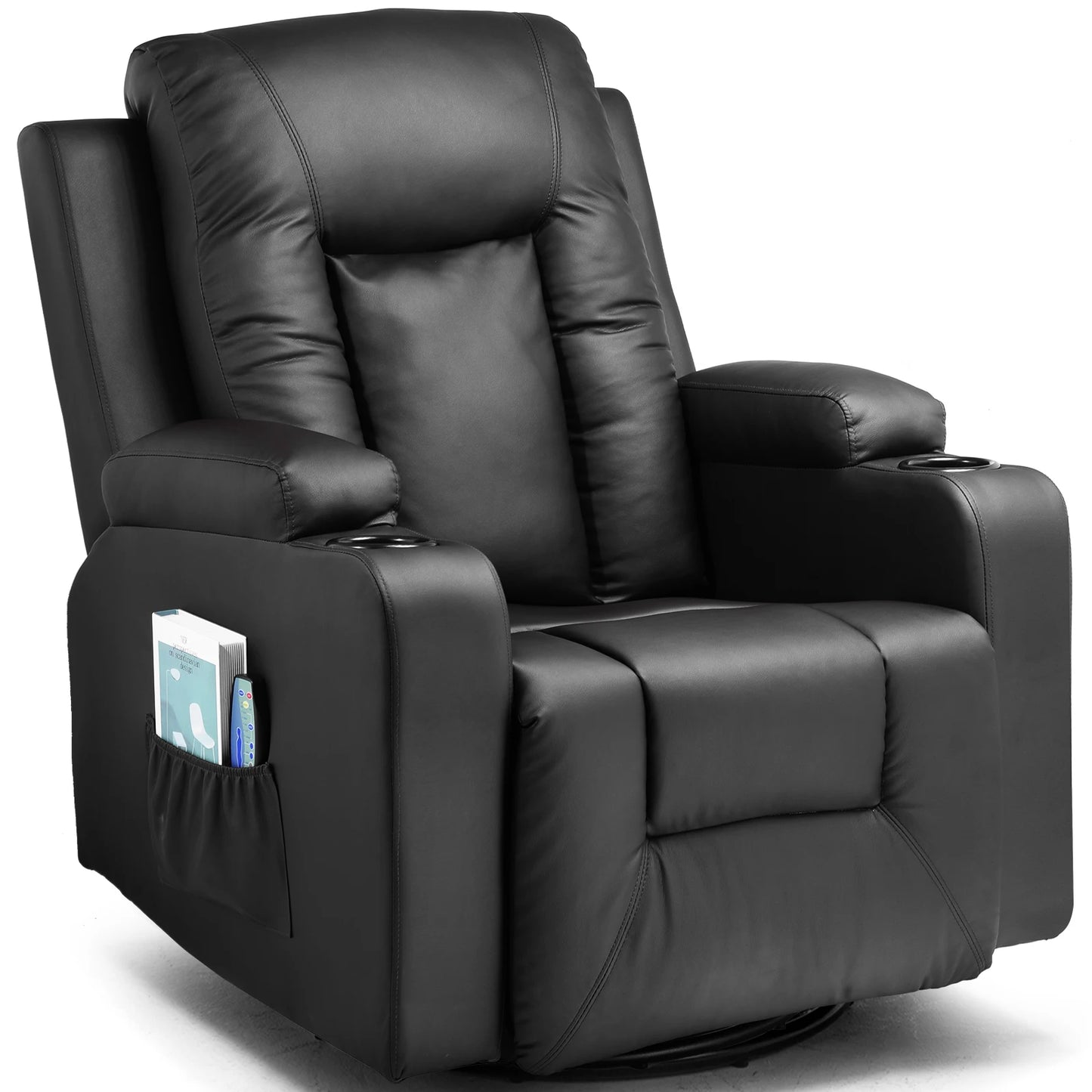 Relaxfauteuil met Ligfunctie - Fauteuil - Relaxstoel - Massagestoel - 360° Draaibaar – Relaxzetel - Dikke Rugleuning & Armleuningen – Bruin - QUORE