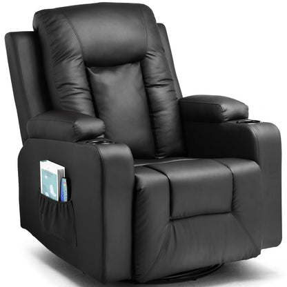 Relaxfauteuil met Ligfunctie - Fauteuil - Relaxstoel - Massagestoel - 360° Draaibaar – Relaxzetel - Dikke Rugleuning & Armleuningen – Bruin - QUORE