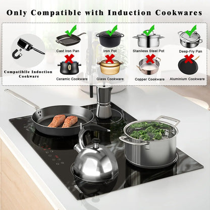 Inductie Kookplaat - Elektrische Kookplaat - Keramisch Kookplaat - Induction Hob - Elektrische Brander - 4-pits - Inbouw - 3500W - 220V - Kinderbeveiliging - Timer - Marmerlook - Glaskeramiek - Zwart