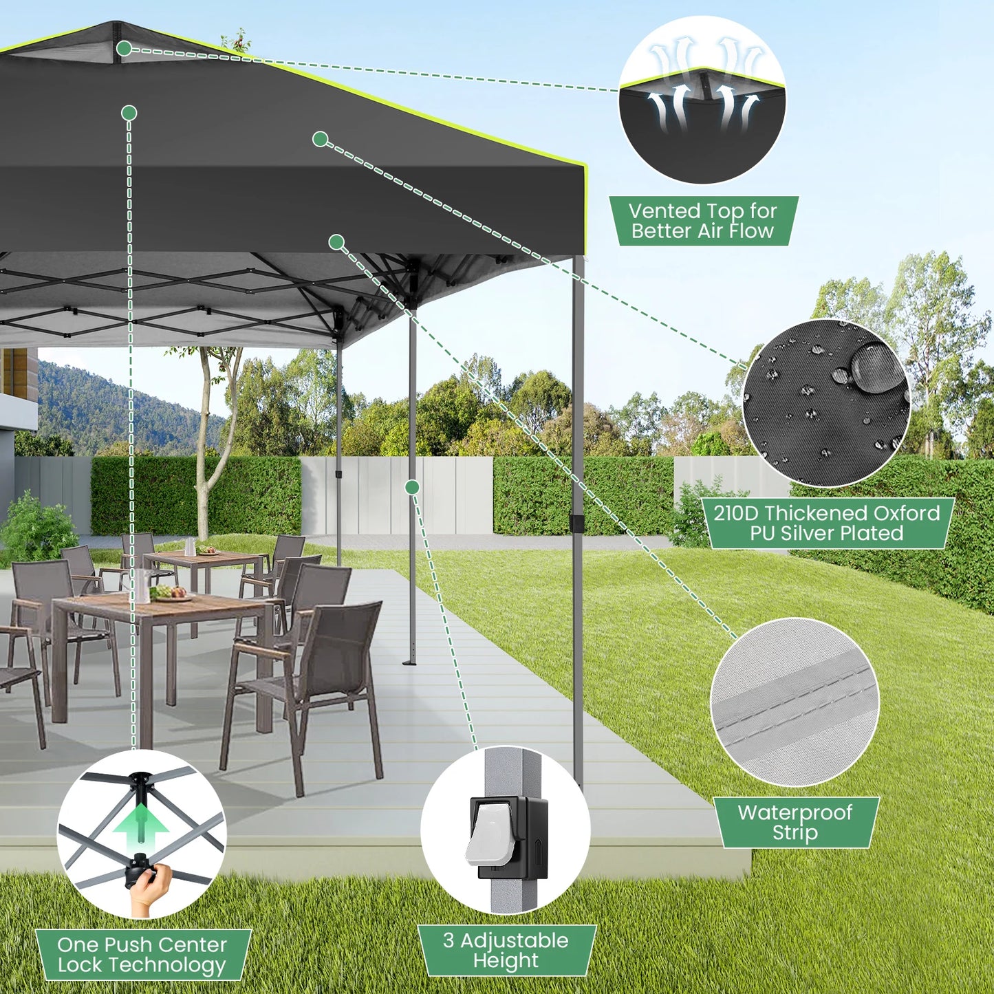 Partytent – Opvouwbare Tent – Buiten Tent – Tuin Tent – 3x6 Meter – Waterdicht – UV-Bestendig - Zwart - QUORE