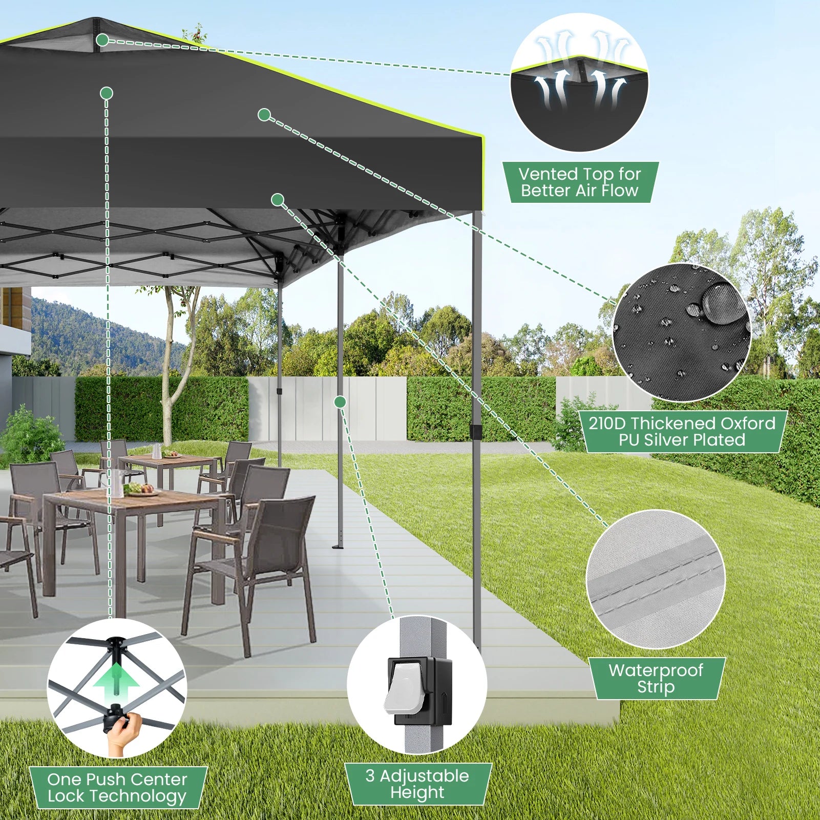 Partytent – Opvouwbare Tent – Buiten Tent – Tuin Tent – 3x6 Meter – Waterdicht – UV-Bestendig - Zwart - QUORE
