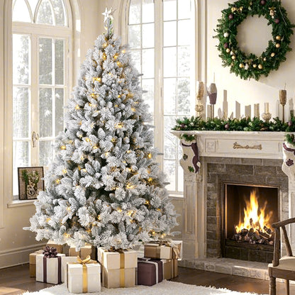 Witte Kunstkerstboom – Kunstkerstboom Met Sneeuweffect – LED Kerstboom – Feestelijke Boom – Decoratieve Kerstboom – 210 cm Met 350 Warmwitte LED’s – Stevige Metalen Voet - QUORE