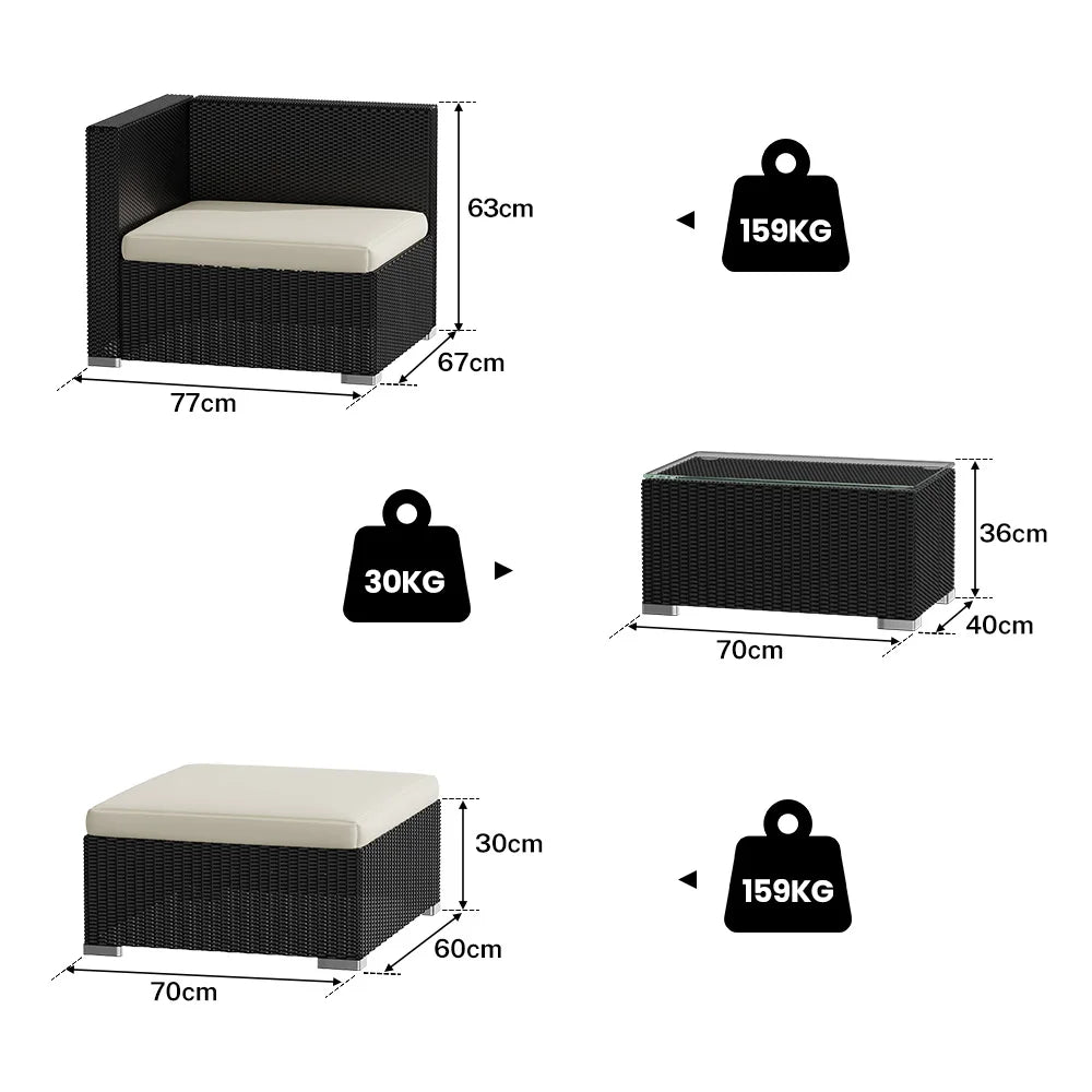 Tuinmeubelset – Loungeset – Rattan Set – Tuinbank – Weerbestendig – 6 Cm Kussens – Gehard Glas - QUORE