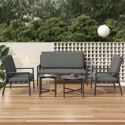 Loungeset Buiten – Tuinset – Loungesofa – Balkonmeubel – 4-Delige Set – Gegalvaniseerd Staal – Afneembare Wasbare Kussens