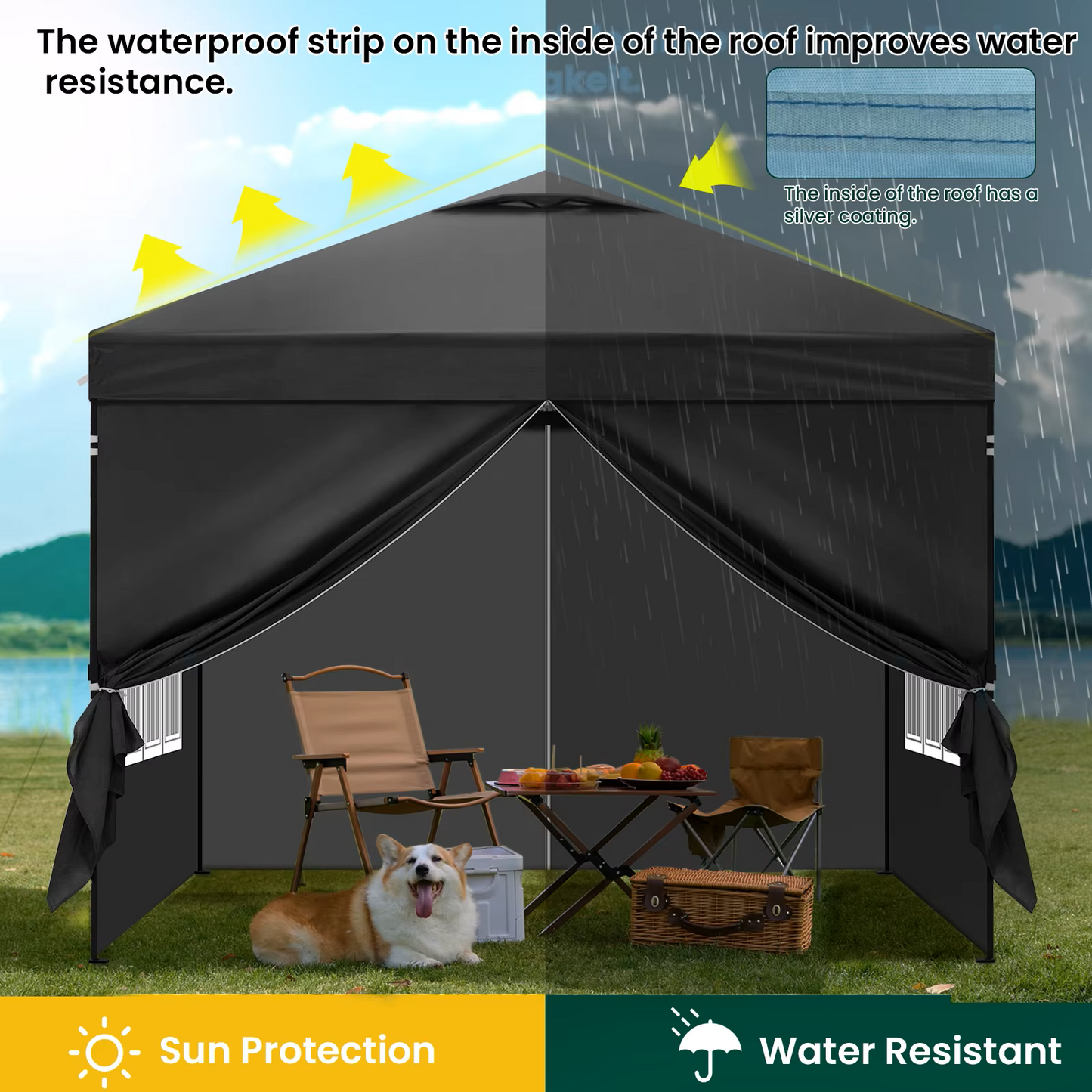 Paviljoen - Tuinpaviljoen - Partytent - Tuintent - Pop-up Kliksysteem - Stabiel - Vouwtent - Opvouwbaar - Waterdicht - Winterbestendig - 50+UV-Bescherming - voor Tuin - Buiten - Achtertuin - 210D Oxford - 3 x 3 m - Antraciet