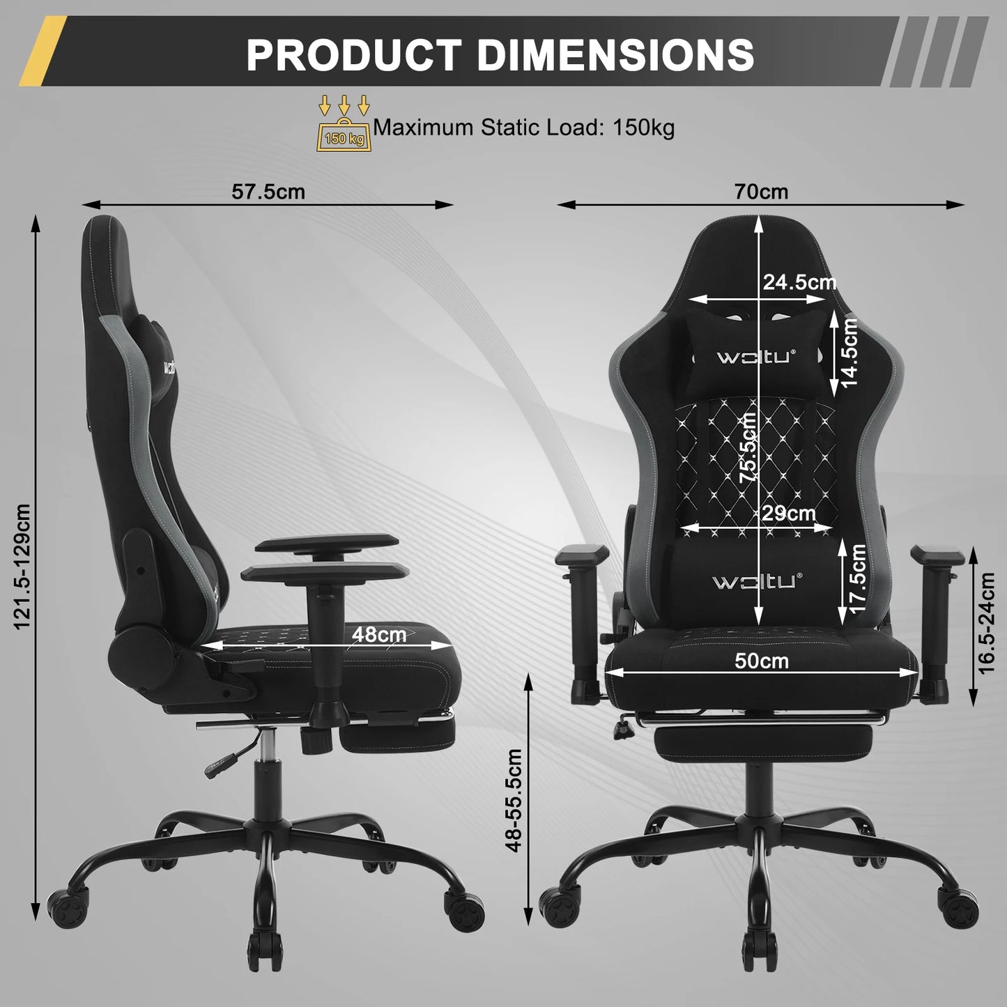 Ergonomische Gamingstoel – Bureaustoel – Computerstoel – Game Chair – Office Chair – Massagefunctie – Verstelbare Rugleuning 90-155° - Zwart-Grijs