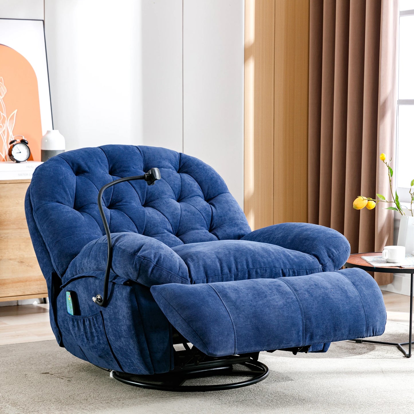 Draaifauteuil – Massagefauteuil – Relaxstoel – Comfortstoel – 360 Graden Draaibaar – Massage Op Rug En Benen – Warmtefunctie - Blauw