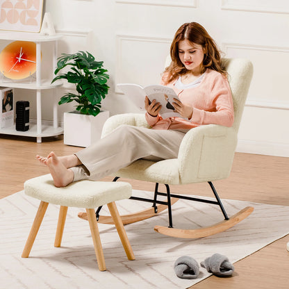 Schommelstoel – Relaxstoel – Fauteuil – Voedingsstoel – Loungefauteuil – Teddypluche Bekleding – Inclusief Voetenbankje – Draagvermogen 150 kg