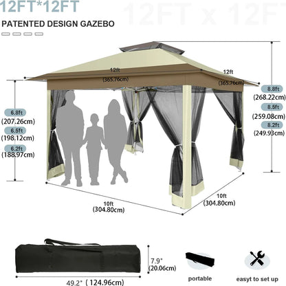 Paviljoen – Tuinpaviljoen – Partytent – Overkapping – Schaduwdoek – Waterafstotend – UV-Bescherming - 3 x3 Meter - Bruin - QUORE
