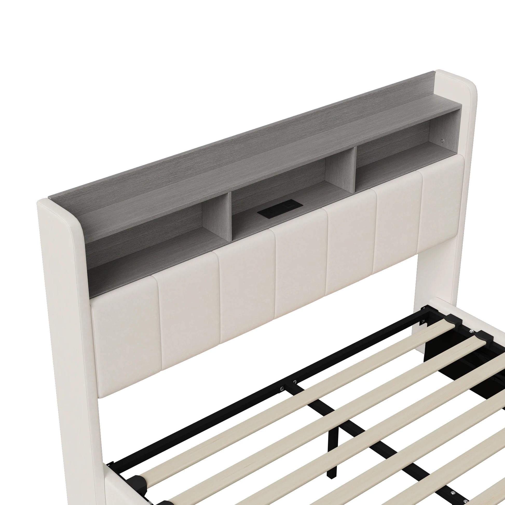 Tweepersoonsbed – Opklapbed – Bedframe – Slaapbank – Boxspring – Grijs Velours – LED-Verlichting – Opbergruimte – 140x200 / 160x200 cm - QUORE