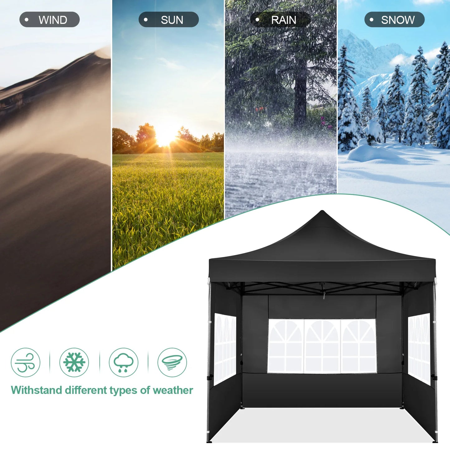 Tuinentent – Partytent – Pop-Up Luifeltent – Overkapping – Tent – Waterdicht Oxford Stof – Roestvrij Stalen Frame - 3x3m - Zwart - QUORE
