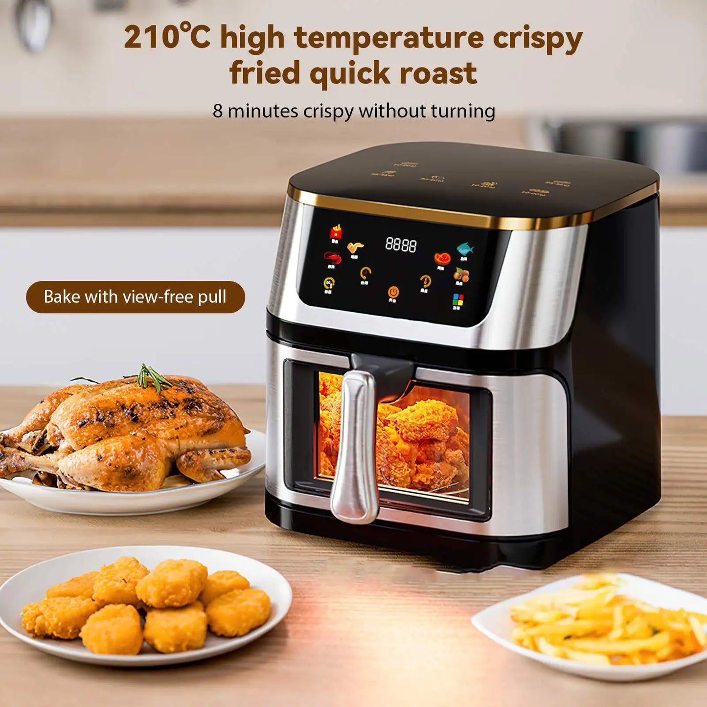 Airfryer - XXL – Heteluchtfriteuse – 2400W/2800W – 12L - RVS & Touchscreen – Multifunctionele Elektrische Friteuse - Olievrij Frituren - Zwart