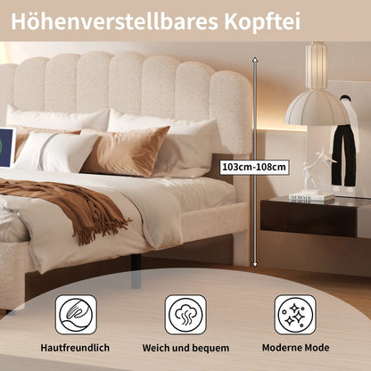 Bedframe – Tweepersoonsbed – Gestoffeerd Bed – Jeugdbed – Met Opberglade – 160x200 cm – Verstelbaar Teddy Hoofdbord – Inclusief USB Oplaadpoort