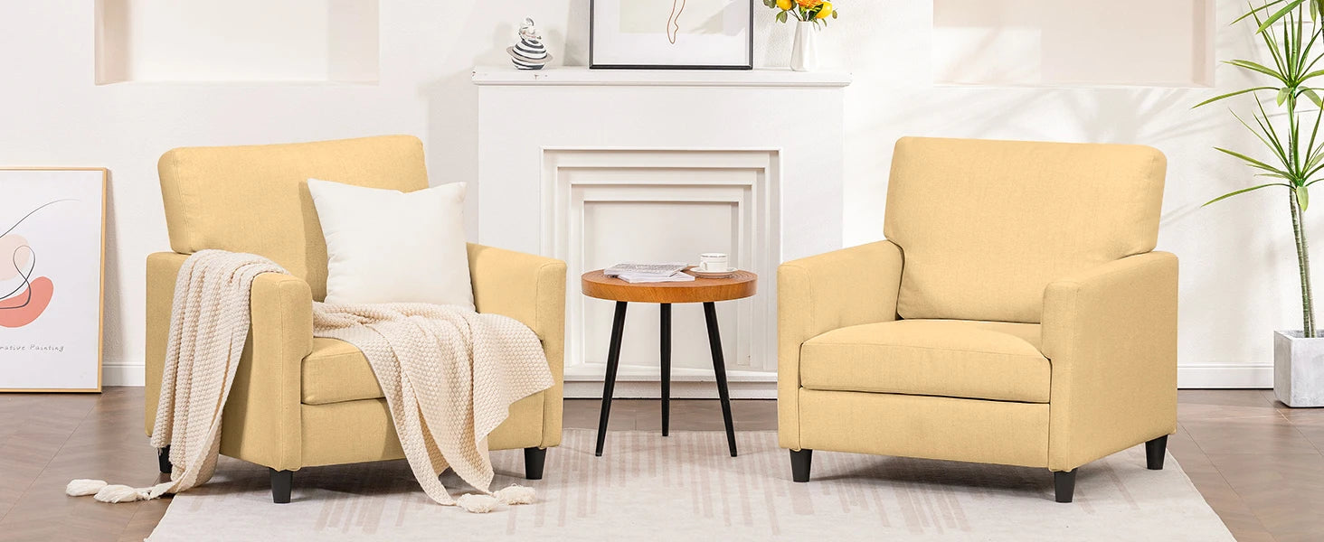 Relaxstoel – Fauteuil – Lounge Stoel – Zitstoel – Zacht Linnenhoes – Dikke Foam Vulling – Ergonomisch Design - 82 x 78 x 93 cm - Geel - QUORE