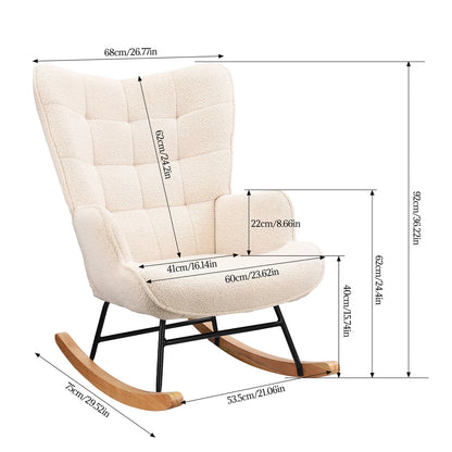 Schommelstoel – Rocking Chair – Relaxstoel – Wiegstoel – Fauteuil – Roze – Scandinavisch Design – Comfortabele Teddy Bekleding – Stevig Houten Frame