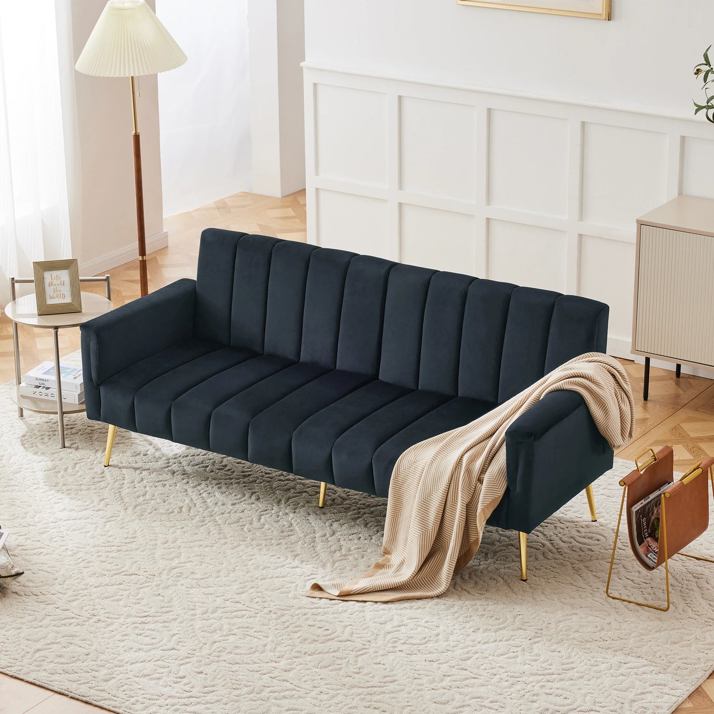 Loungebank – Slaapbank – Relaxbank – Tweezits Bank – Lounge Sofa – Zwart – Verstelbare Rugleuning – Zachte Velvet Bekleding