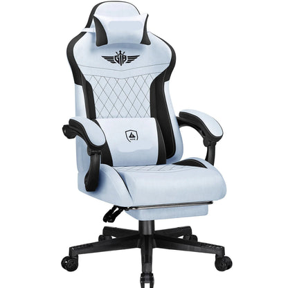Ergonomische Bureaustoel – Gamingstoel – Kantoorbureau Stoel – Comfortabele Stoel – Verstelbare Rugleuning – Ademend Stof – Voetensteun - Lichtblauw
